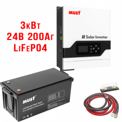 Комплект ДБЖ для квартири та дому 3кВт + АКБ 24В 200Аг LiFePo4 (швидка зарядка)
